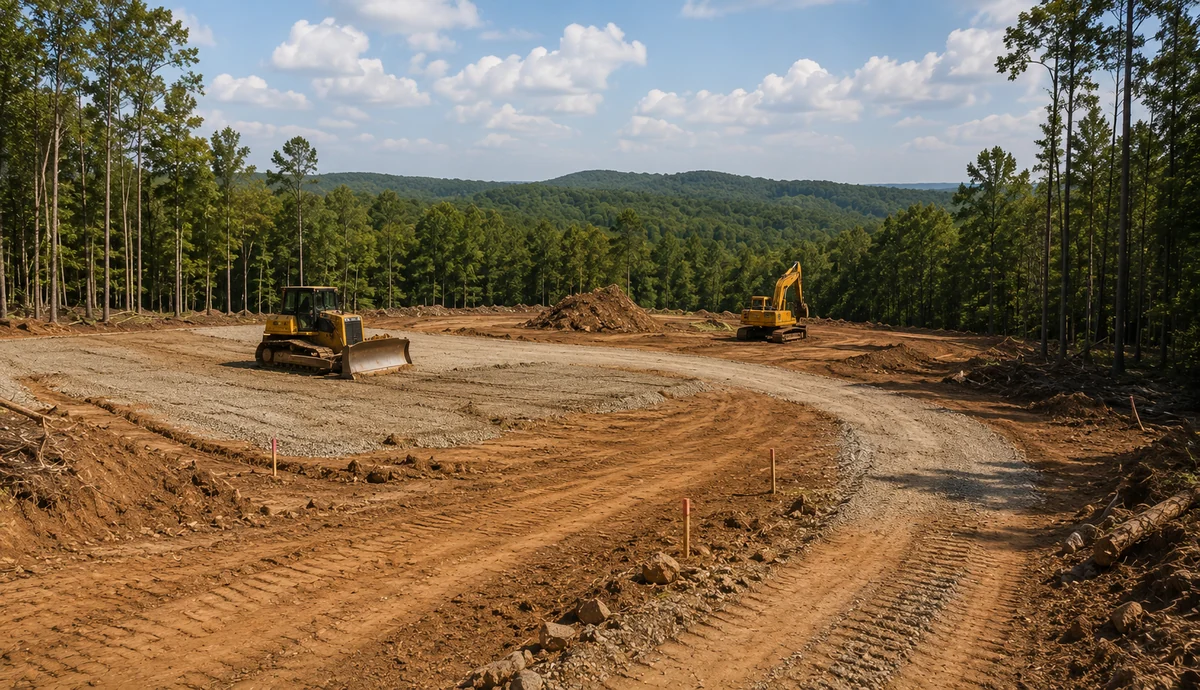 Cleared building site in a forested rural property