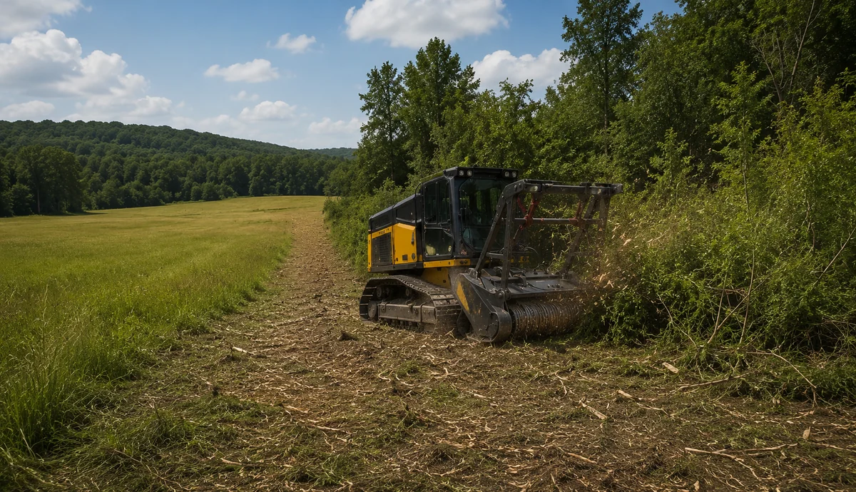 Forestry equipment reclaiming an overgrown pasture edge