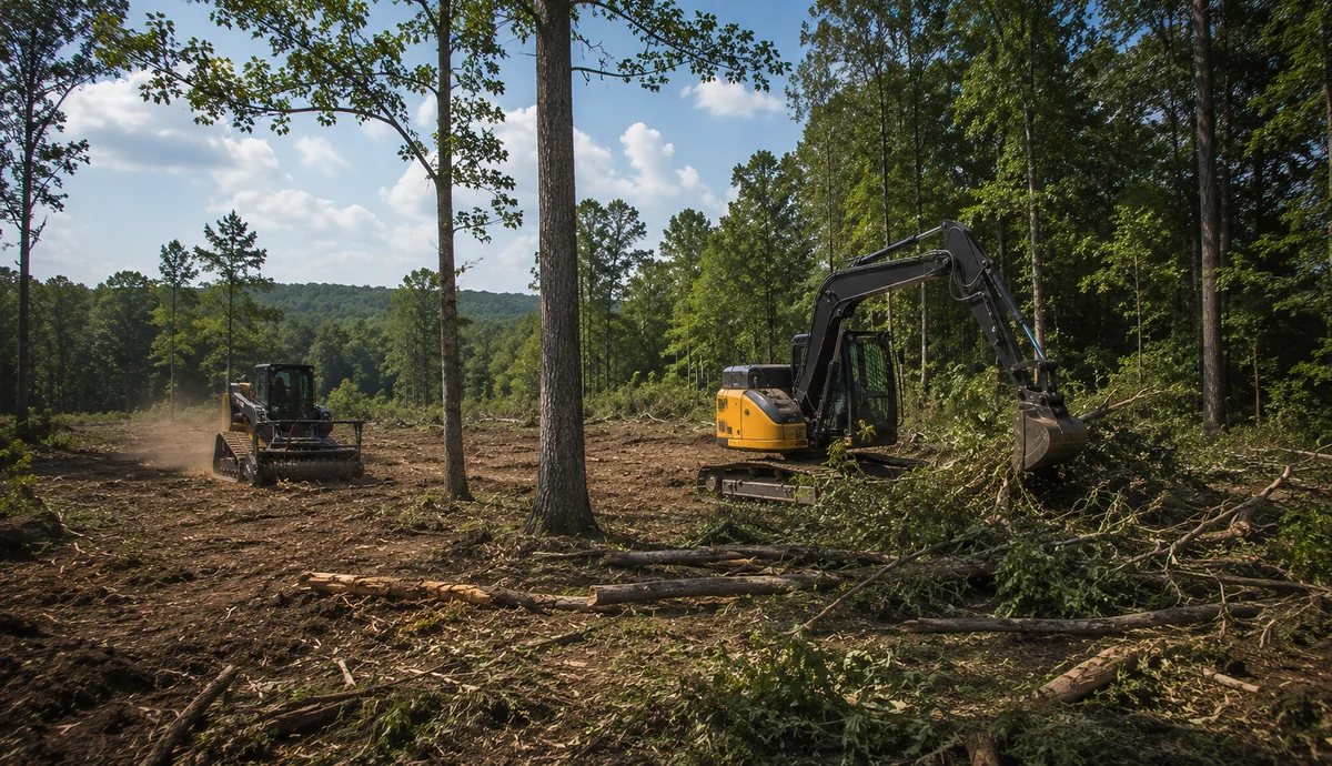 Heavy equipment clearing a wooded lot for future use