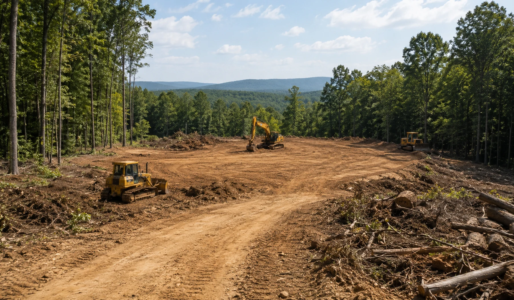 Rural wooded lot cleared and prepared for future construction