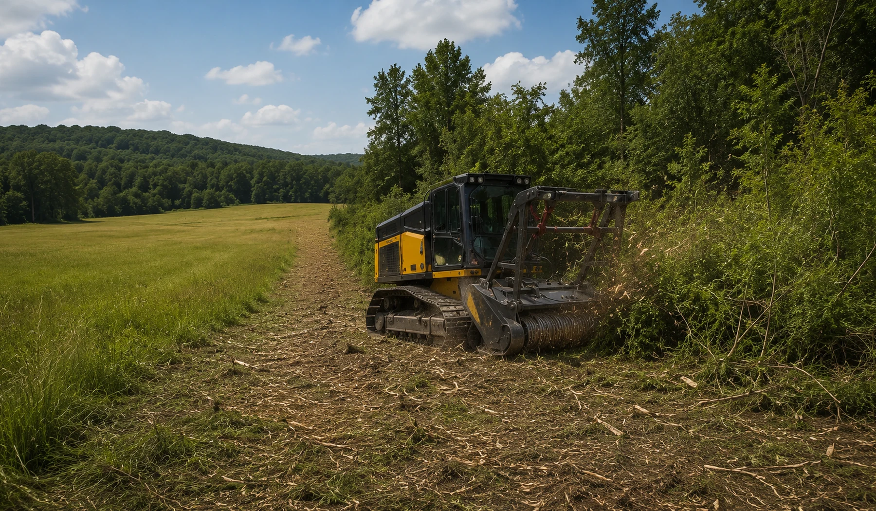 Forestry equipment reclaiming an overgrown pasture edge