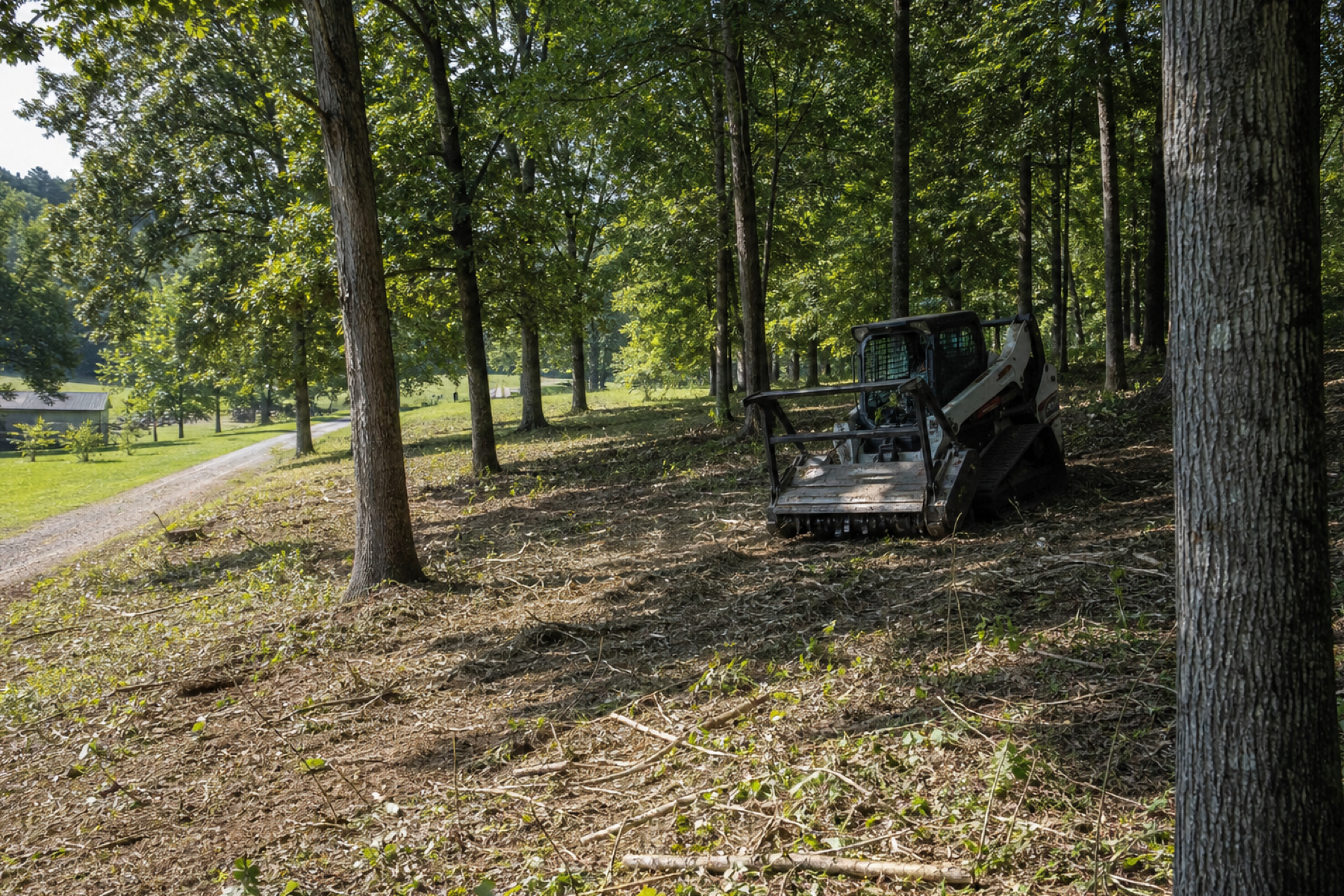 Cleared underbrush beneath retained mature trees