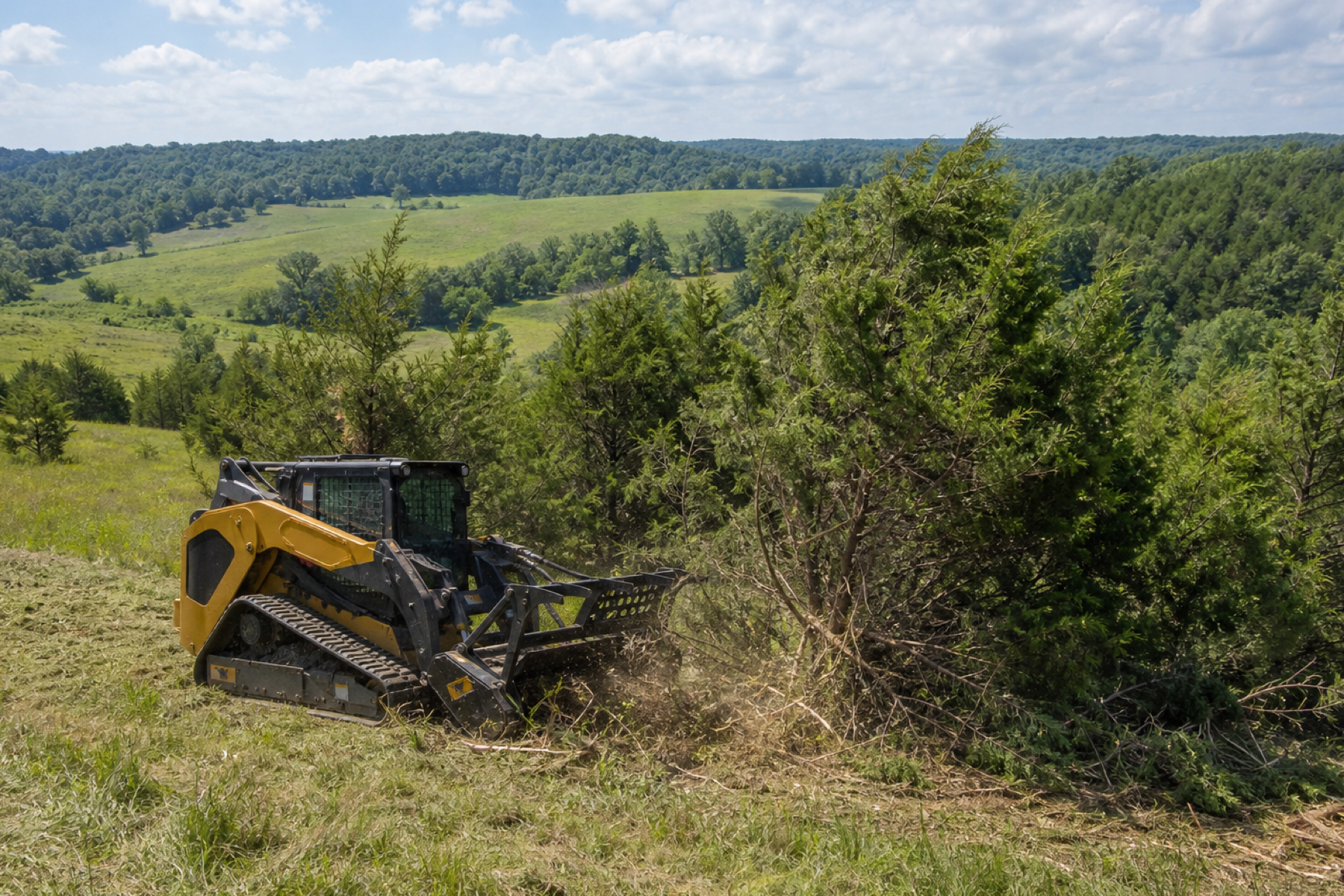 Pasture encroached by eastern red cedar and brush