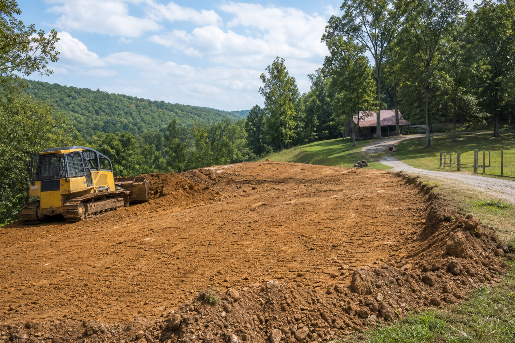 Cleared site being graded and shaped with equipment