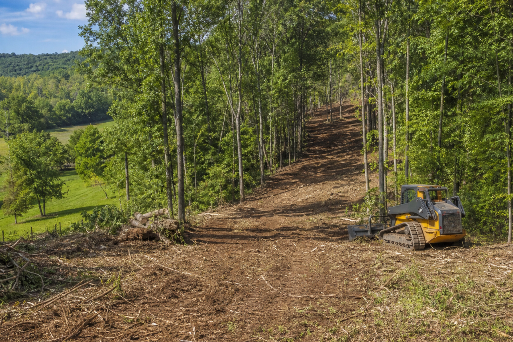 Cleared access trail through wooded property