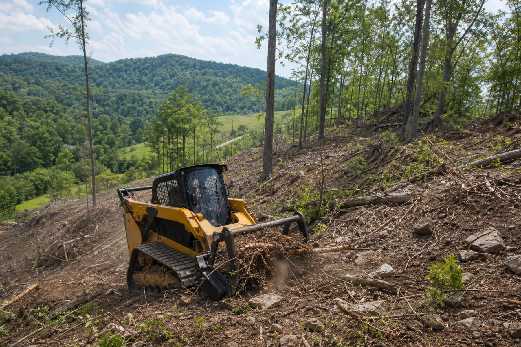 Sloped, rocky terrain on a wooded Tennessee property