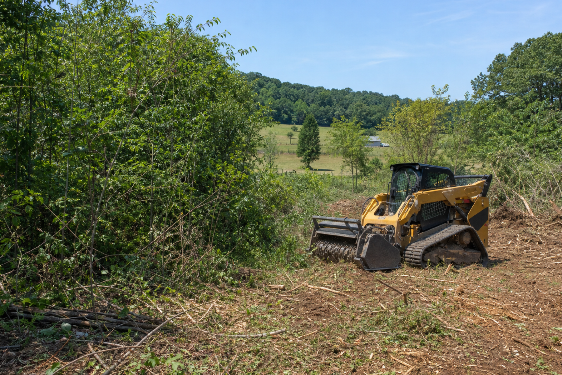 Dense brush and undergrowth being cleared on rural property