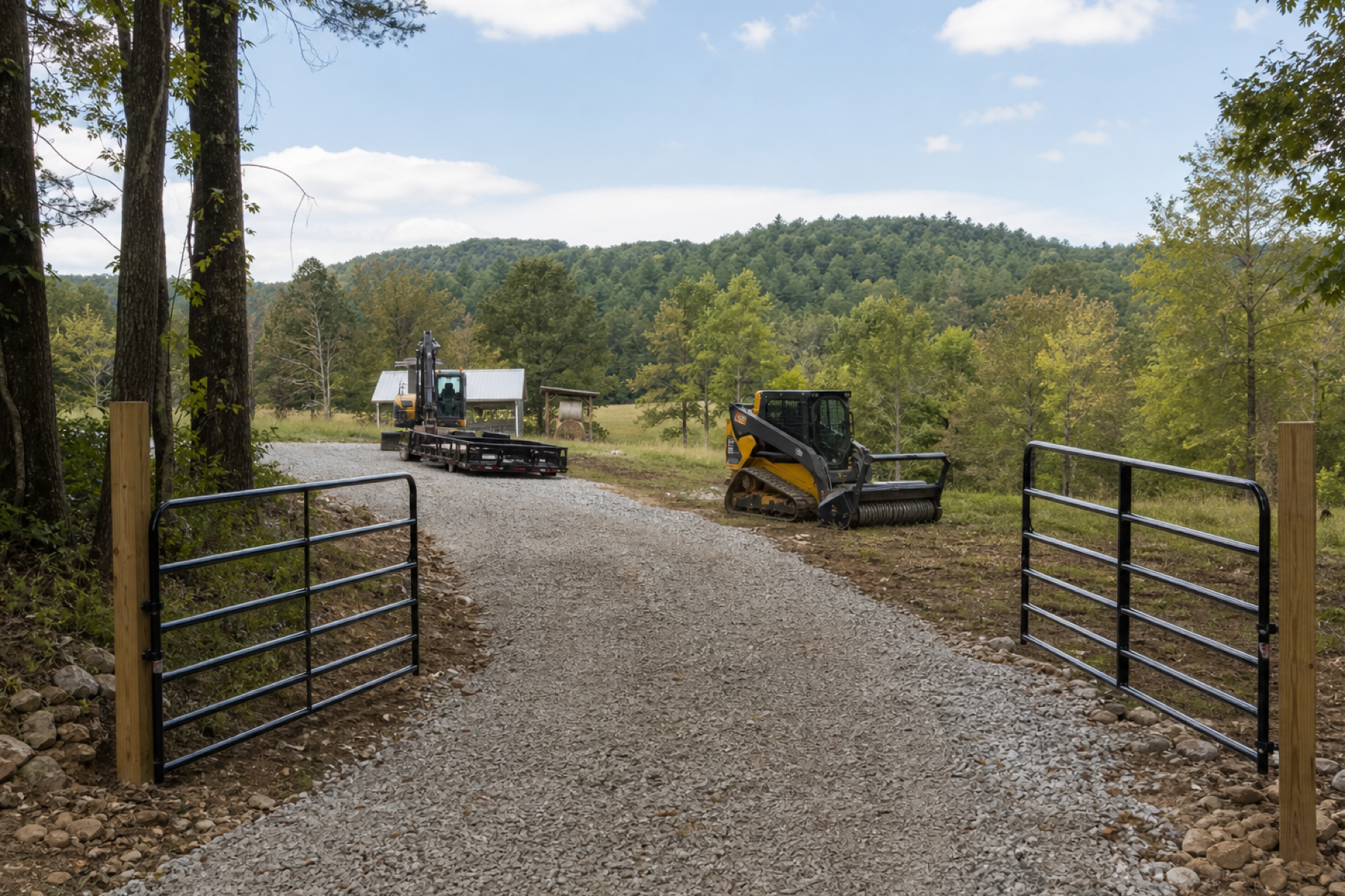 Rural farm gate and entrance prepared for equipment access