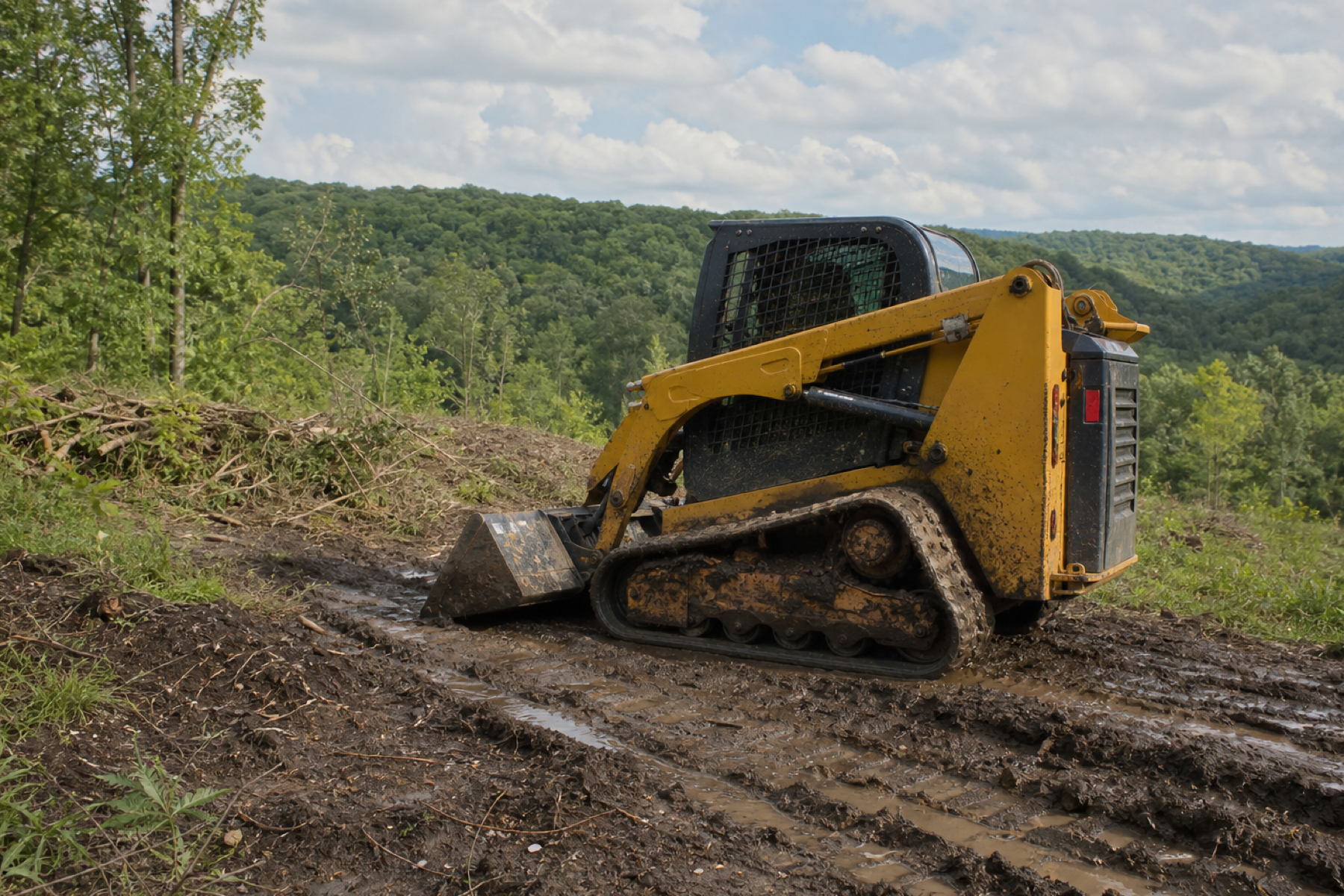 Heavy equipment working on soft, wet ground