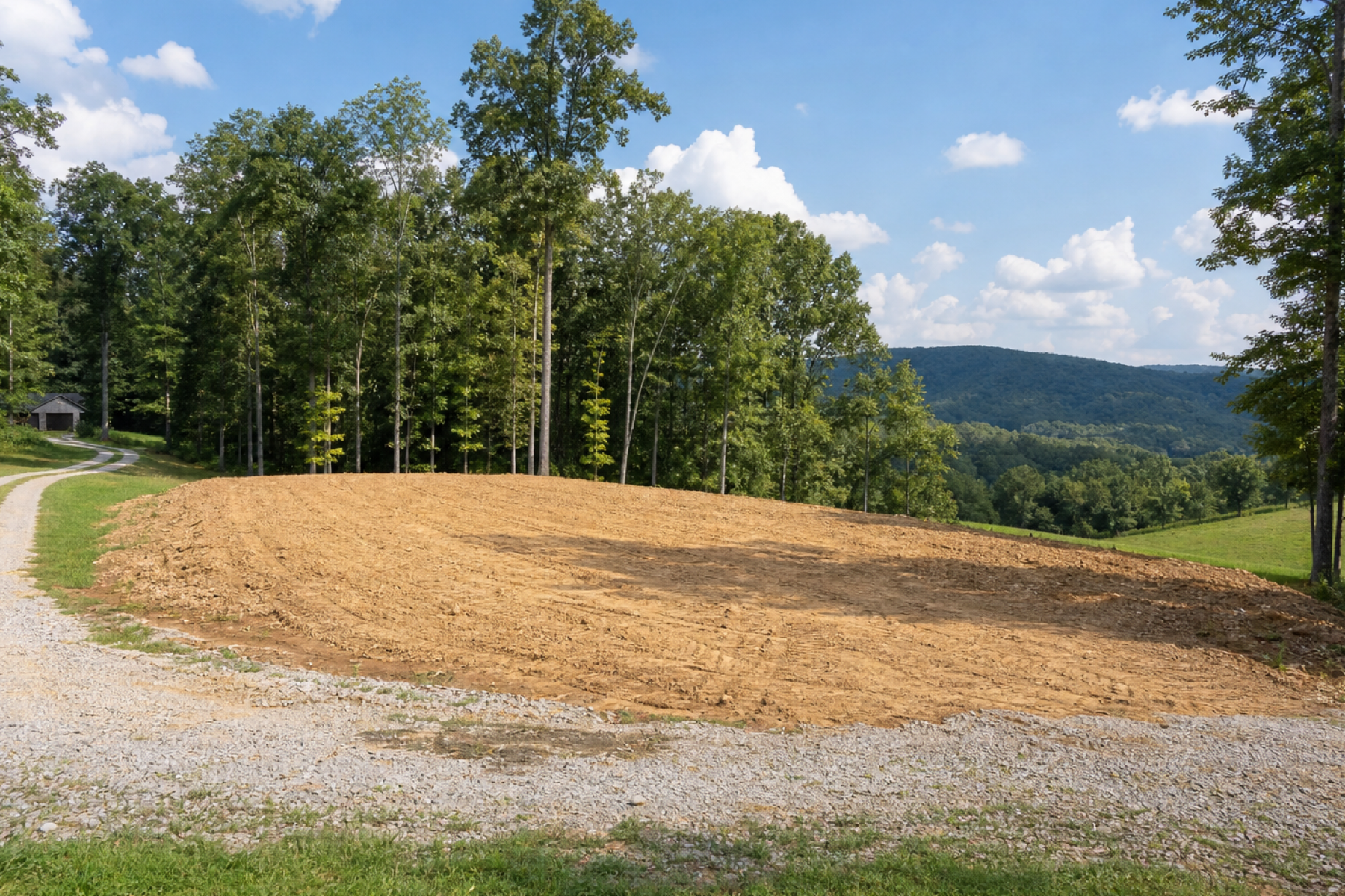 Cleared rural site prepared for an outbuilding
