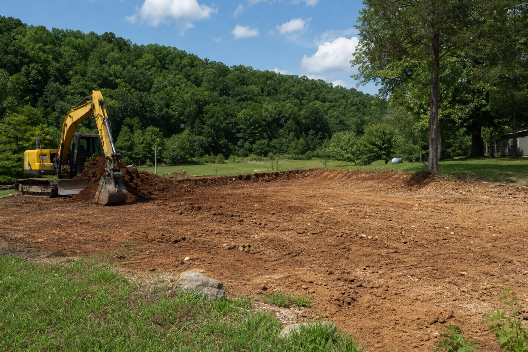 Cleared rural ground prepared for septic installation