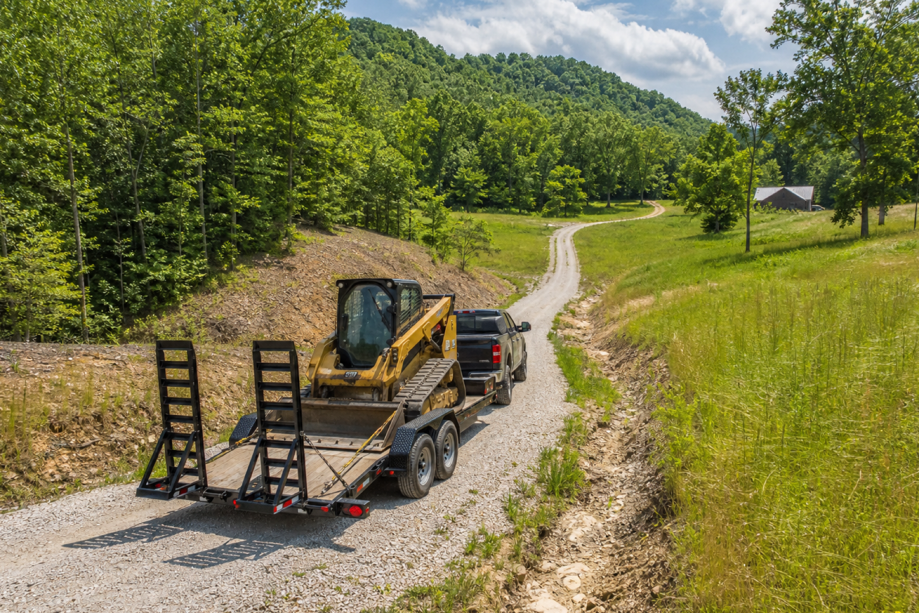 Rural gravel drive providing equipment access to acreage