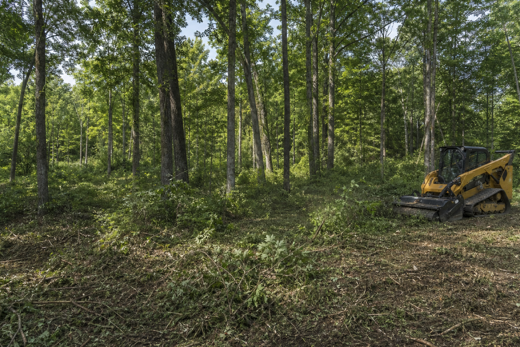 Underbrush cleared beneath preserved mature trees