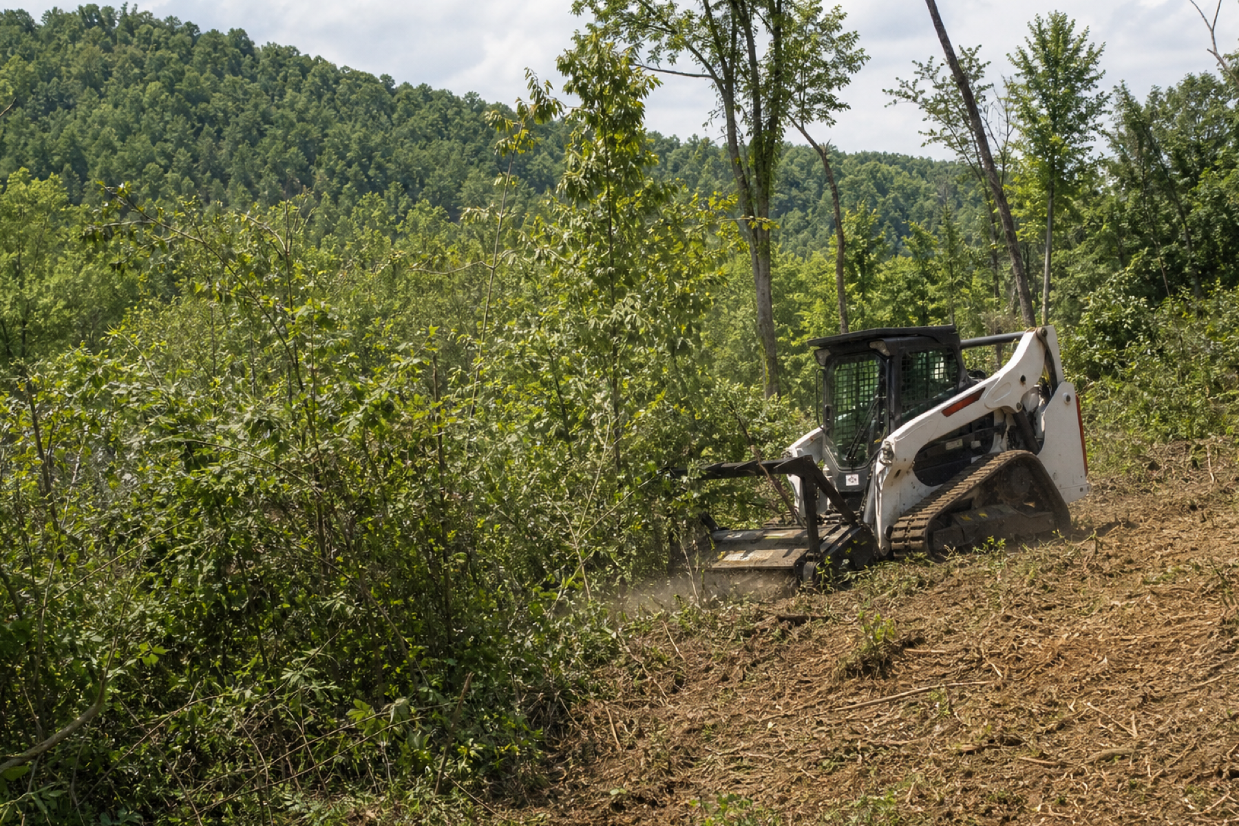 Dense brush, trees and sloped ground on an Upper Cumberland property